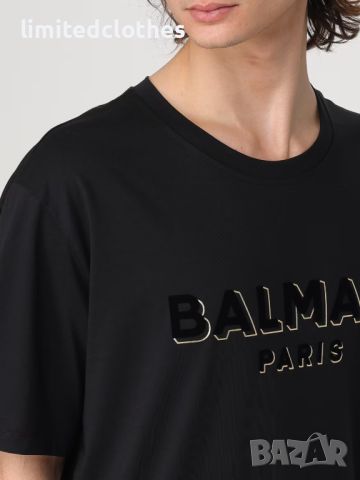 BALMAIN Flocked Gold Metallic Logo Print Oversized Мъжка Тениска size M и XXL, снимка 9 - Тениски - 46653405