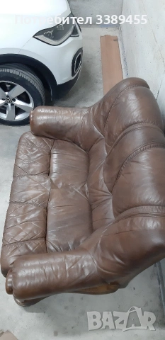 Двойка естествена кожа. , снимка 3 - Дивани и мека мебел - 53682132