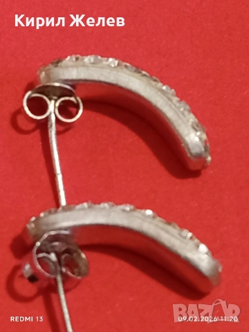 Сребърни обеци с ювелирно инкрустирани кристали много красиви елегантни 53691, снимка 4 - Обеци - 53411394