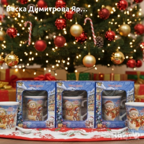 Празничен комплект за топли напитки – Керамична чаша и лъжичка в коледна опаковка, снимка 2 - Декорация за дома - 52587223