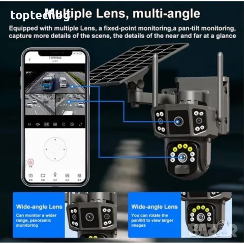 2 Броя интелигентна безжична соларна охранителна камера с двоен обектив, снимка 2 - IP камери - 48956982