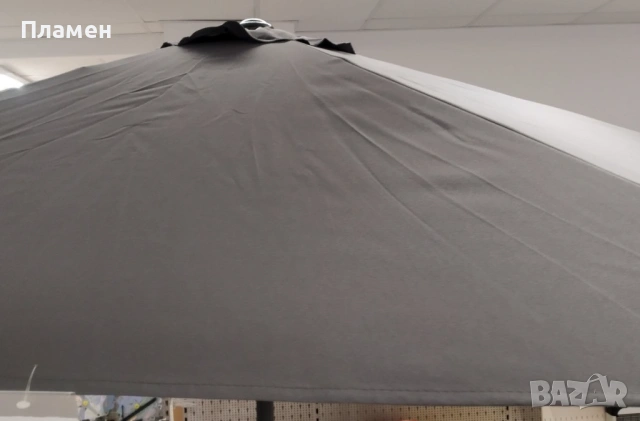 Сгъваем градински чадър ветроустойчив в сив цвят с ръчен механизъм, диаметър 2.7 м 6 спици сив цвят, снимка 9 - Градински мебели, декорация  - 53721439