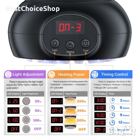 нагревателна лампа за влечуги, домашни любимци и пилета с таймер и UVA/UVB светлина – 200W-500W, снимка 11 - Друга електроника - 54008040