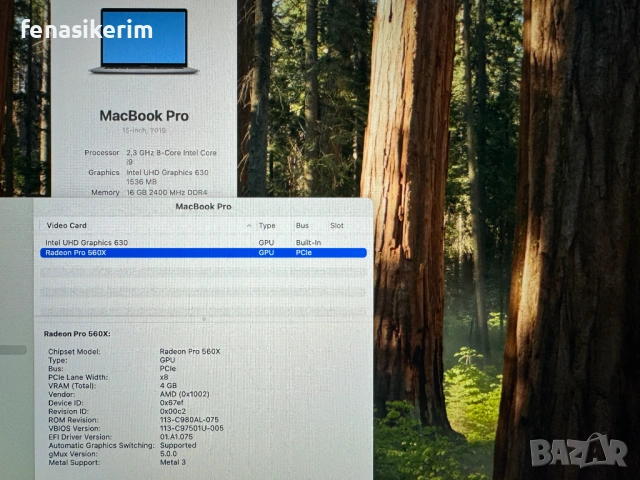 15' Core i9 Apple MacBook Pro 2019 @ 16GB RAM/512GB SSD/Radeon Pro 560X 4GB/Бат 5ч, снимка 6 - Лаптопи за работа - 51429213