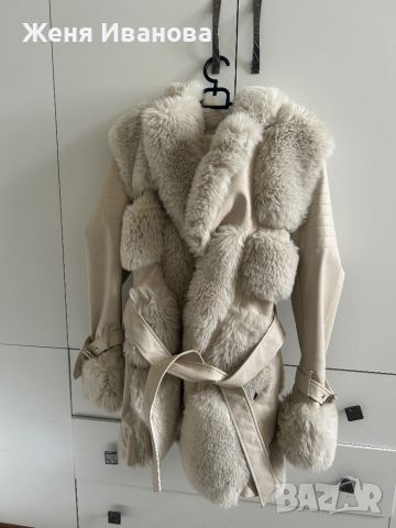 Бяло кожено яке, снимка 1 - Палта, манта - 45668800