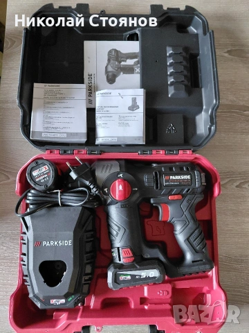 Акумулаторен перфоратор 12V Parkside Performance, безчетков мотор с две батерии и зарядно