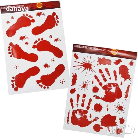 6081 Страшни Хелоуин стикери за декорация – кървави отпечатъци за прозорци и огледала