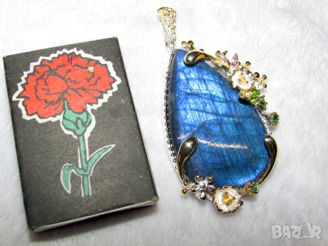 925 Масивно сребърно колие с 85 карата африкански лабрадорит, снимка 3 - Колиета, медальони, синджири - 53975857