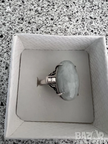 Сребърен пръстен с жадеит и планински кристал , снимка 4 - Пръстени - 50109750