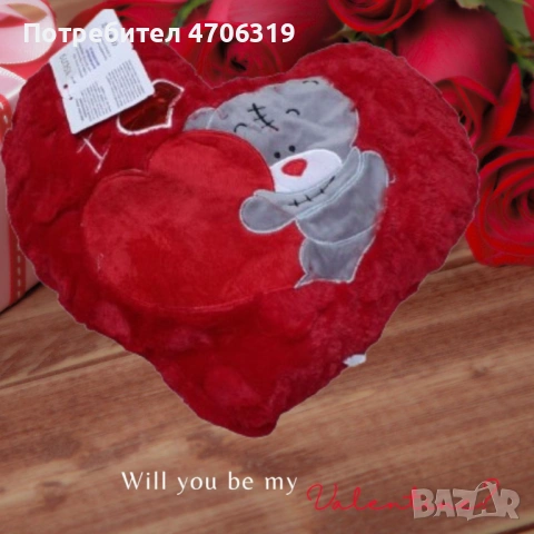 Подаръчна плюшена музикална възглавничка сърце със сиво мече ,42смчка сърца , снимка 2 - Романтични подаръци - 53152533