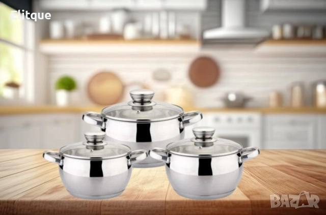 Комплект тенджери, 20/22/24см. 3.9/5.1/6.6л., Неръждаема стомана., снимка 3 - Съдове за готвене - 52841118