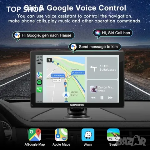 Безжичен Carplay сензорен екран с резервна камера - преносим Carplay и Android Auto стерео, снимка 3 - Аксесоари и консумативи - 48771507