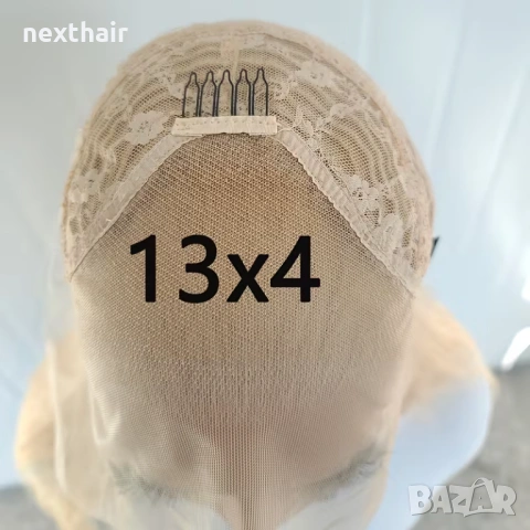 80 см права синтетична перука - пепеляво руса, 13x4 lace front, снимка 4 - Аксесоари за коса - 53639334