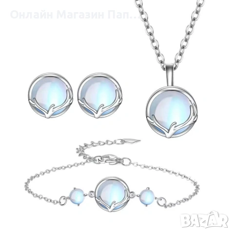 Fanqieliu комплект бижута 925 сребро с опал – колие, гривна и обеци, снимка 11 - Бижутерийни комплекти - 53719618