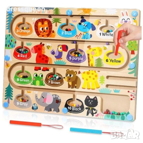 4697 Магнитен Лабиринт с Числа: Образователна Дървена Игра за Броене и Финна Моторика, снимка 2 - Образователни игри - 53771785