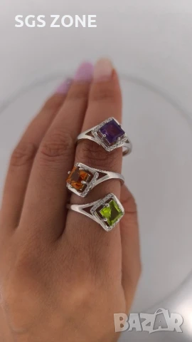 СРЕБЪРЕН ПРЪСТЕН ОТ ТАЙЛАНД СЪС ПЕРИДОТ ЦИТРИН ИЛИ АМЕТИСТ