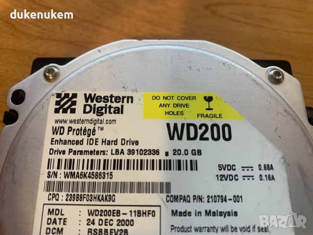 Твърд диск HDD 20GB Western Digital WD WD200EB IDE 2MB, снимка 2 - Твърди дискове - 45809561