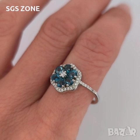 НЕЖЕН СРЕБЪРЕН ПРЪСТЕН С ЛОНДОНСКИ ТОПАЗ ОТ ТАЙЛАНД, снимка 3 - Пръстени - 52315976