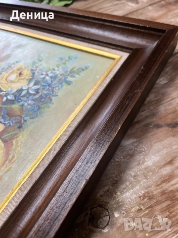 Слънчеви рози и нежни сини звездички  Рисувана върху платно, което е изпънато с фазер и защитено  , снимка 14 - Картини - 53490289