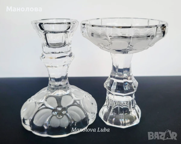Чифт елегантни свещници изработени от оловен кристал с бели гравирани цветя., снимка 3 - Други ценни предмети - 51211236
