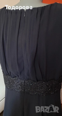 Тъмносиня рокля без ръкав, шифон, с подплата., снимка 5 - Рокли - 54098230