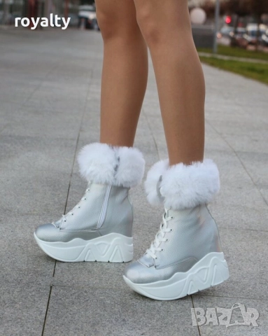 Боти на платформа - сребриста кожа с бяло ходило, снимка 2 - Дамски боти - 52162321