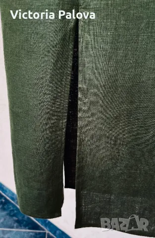 Елегантна зелена  ленена рокля JONES USA, снимка 8 - Рокли - 49873503