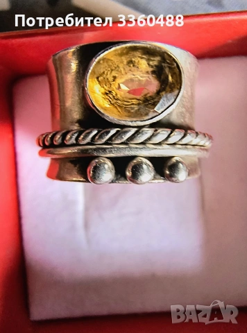 сребърен пръстен с цитрин , снимка 3 - Пръстени - 54145214