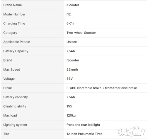 Електрически скутер/тротинетка със седалка iScooter i12 500W 7.5AH, снимка 7 - Други спортове - 48526389