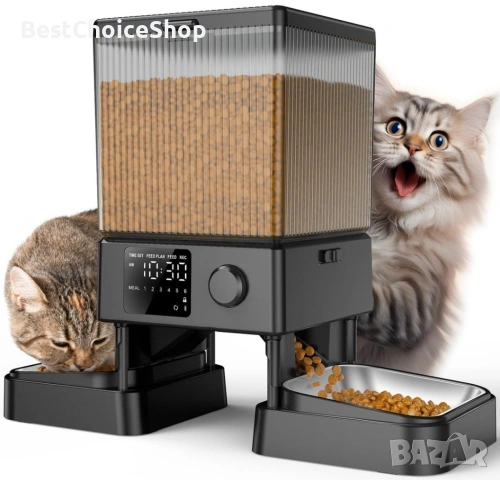 Автоматична хранилка за котки и кучета Oneisall 5L с 2 купи, гласов рекордер, автоматичен дозатор, снимка 11 - За котки - 53842370