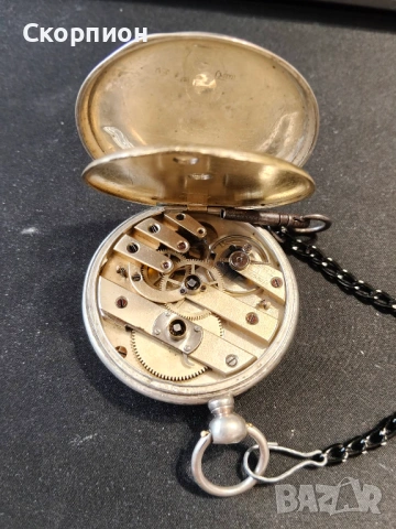 Швейцарски СРЕБЪРЕН джобен часовник 1900г. с ключе - 10 РУБИНА ПРОМОЦИЯ, снимка 12 - Джобни - 48362081