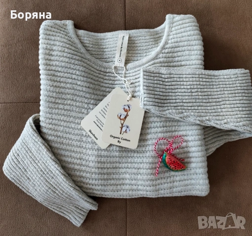 Skovhuus нов пуловер от 100% органичен памук с брошка, снимка 8 - Блузи с дълъг ръкав и пуловери - 53724887
