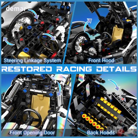 BAKA Technic Комплект за построяване на състезателна кола - V12 Speed ​​Model Cars Kit, 1314 части, снимка 3 - Други игри - 46271304
