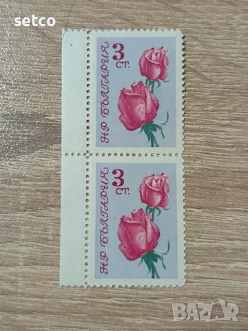 България Флора цветя рози 1962 г. чифт, снимка 1 - Филателия - 46454454