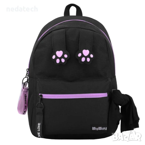 Ученическа раница My Way с бандана, Черен, 30x15x41 см.