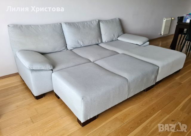 Ъглов диван с табуретка, снимка 5 - Дивани и мека мебел - 45483898