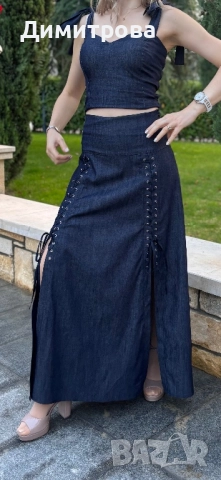 Дълга дънкова  пола с капси XS, S, M , L, XL, снимка 9 - Поли - 52443185