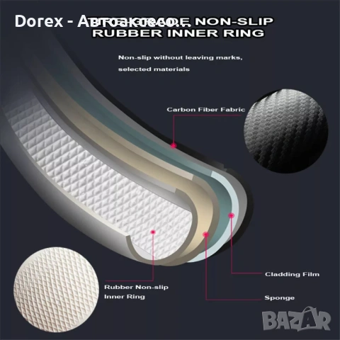 Кожен калъф за волан с карбонов дизайн - черен с червена лента 37-38 см, снимка 4 - Аксесоари и консумативи - 54077924