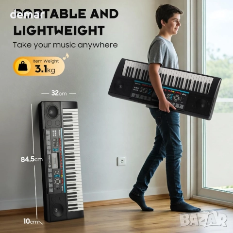 CAHAYA 61-клавишно електрическо пиано, стойка, столче, 1 микрофон, снимка 7 - Пиана - 52672313