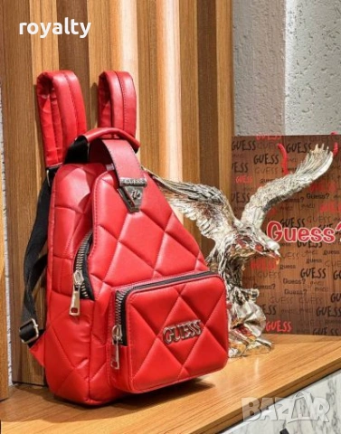 Guess Нова Червена Кожена Дамска Чанта Гес 