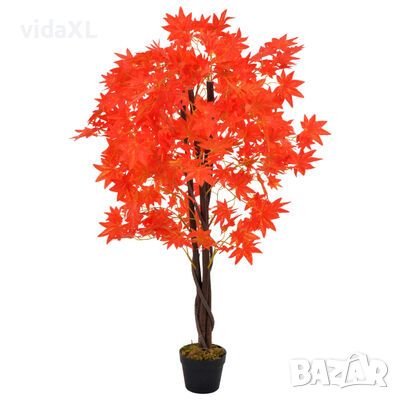 vidaXL Изкуствено растение кленово дърво със саксия, червено, 120 см*SKU:280195