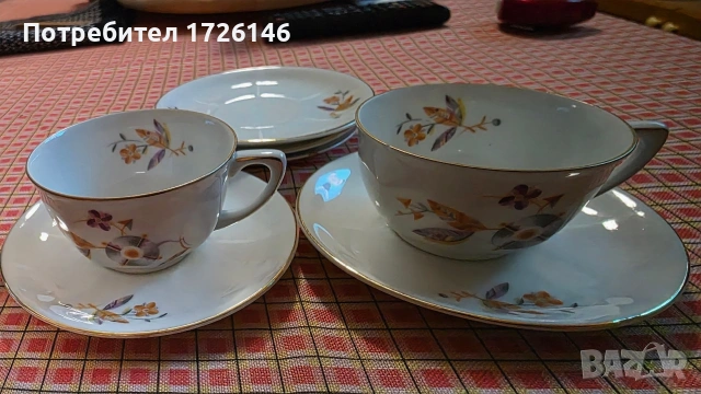 Фин порцелан с позлата - сет 2 броя и чинийки 3 броя на Zeh Scherzer Bavaria , снимка 2 - Чаши - 54040197