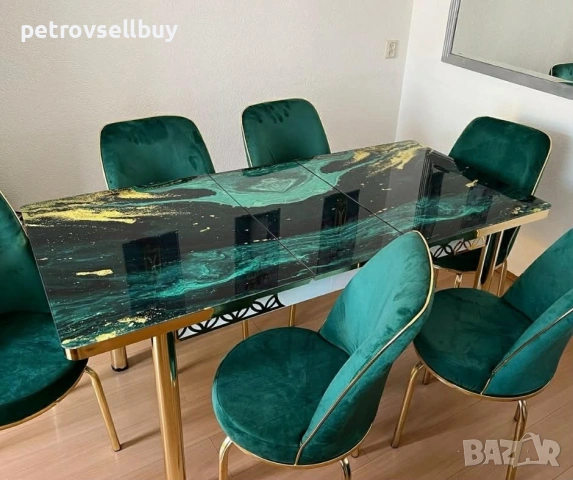 Луксозна трапезна маса с 6 стола, снимка 8 - Маси - 53505318