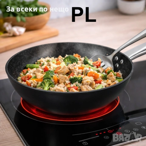 Уок тиган Oliver Voltz Biostone OV54420N28 – Ø28 см, Кован алуминий, Мраморно покритие Код P2065, снимка 3 - Съдове за готвене - 53997827