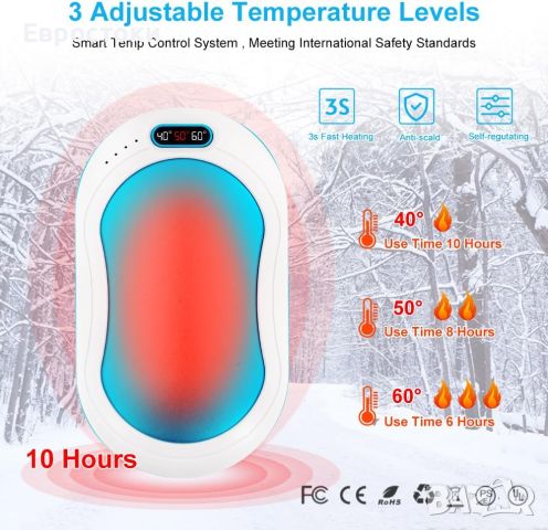 Акумулаторeн 10000mAh преносим нагревател за ръце 3 нива на топлина, снимка 4 - Термоси - 46708822
