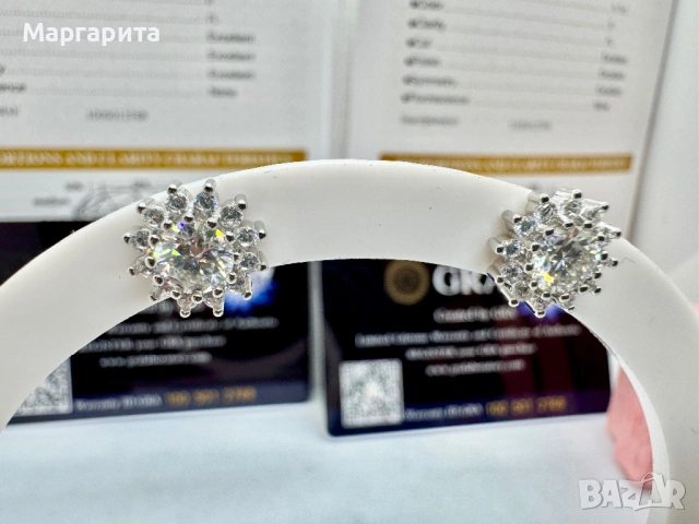 Сребърни обеци с мойсанит (диамант) 0.5 карата , снимка 10 - Обеци - 53205716