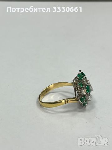 Златен пръстен с брилянти и изумруди, снимка 3 - Пръстени - 45826584