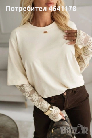 Блуза с дантелен ръкав , снимка 2 - Блузи с дълъг ръкав и пуловери - 53698493