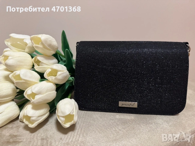 Черна чантичка с блясък, снимка 2 - Чанти - 53009153