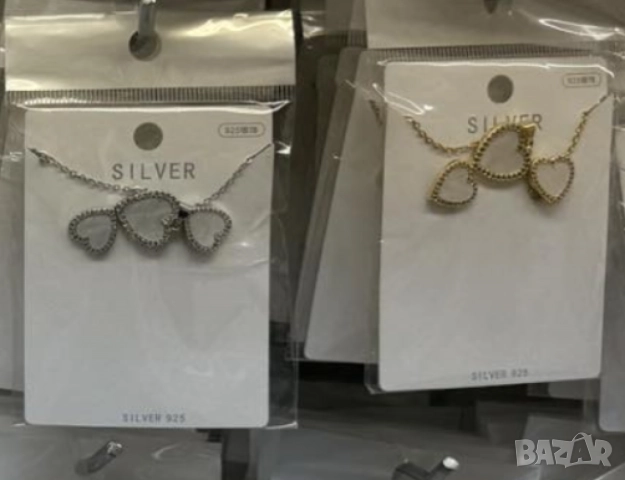Стилен комплект бижута със сърца - Колие с обеци/ устойчив метал, снимка 4 - Бижутерийни комплекти - 51926891